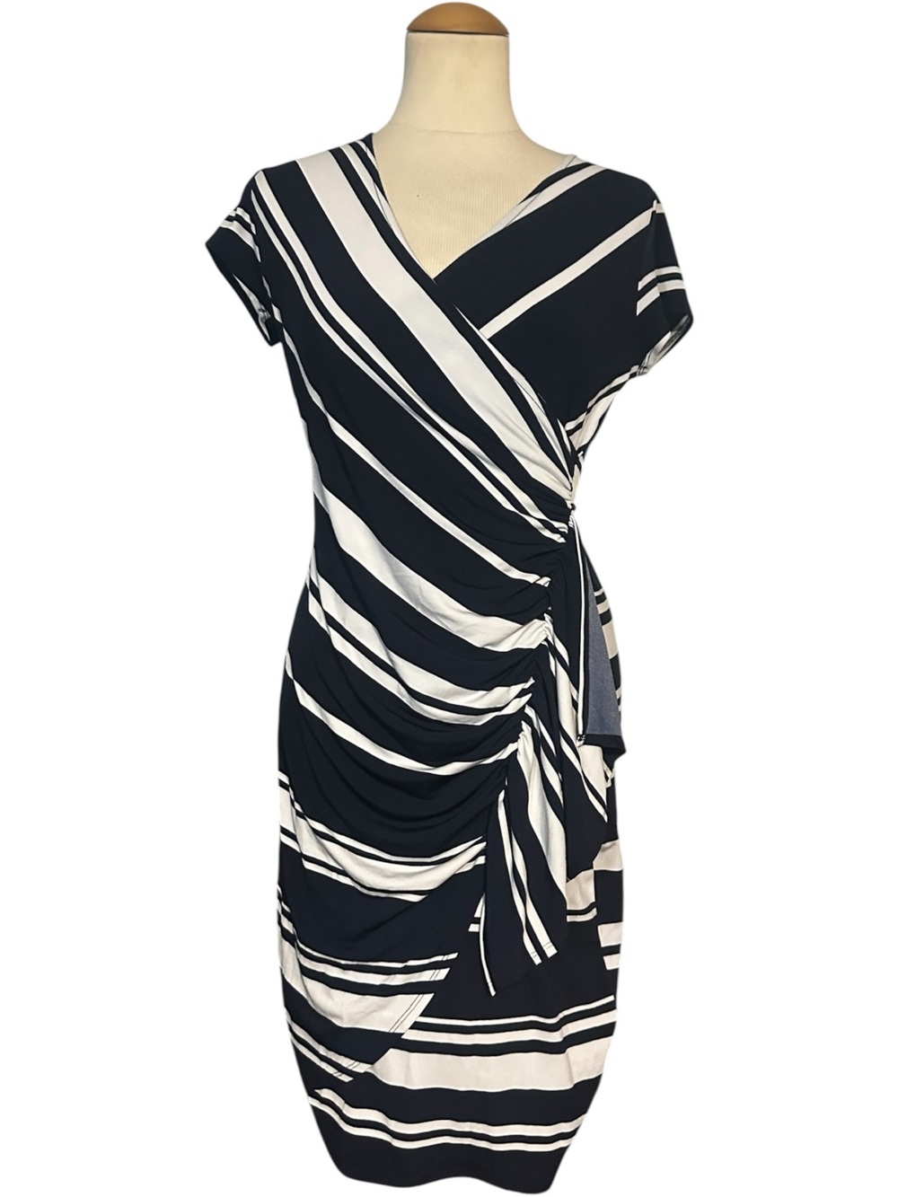 New York & Company Striped Faux Wrap Dress Navy White Size XS